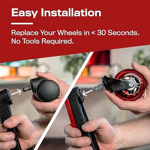 The Office Oasis Original Rollerblade Office Chair Wheels (As Seen On PBS) - Smooth & Quiet Casters - Safe for Hardwood Floors & Carpet - Easy Installation with Universal Fit - Set of 5 - Red