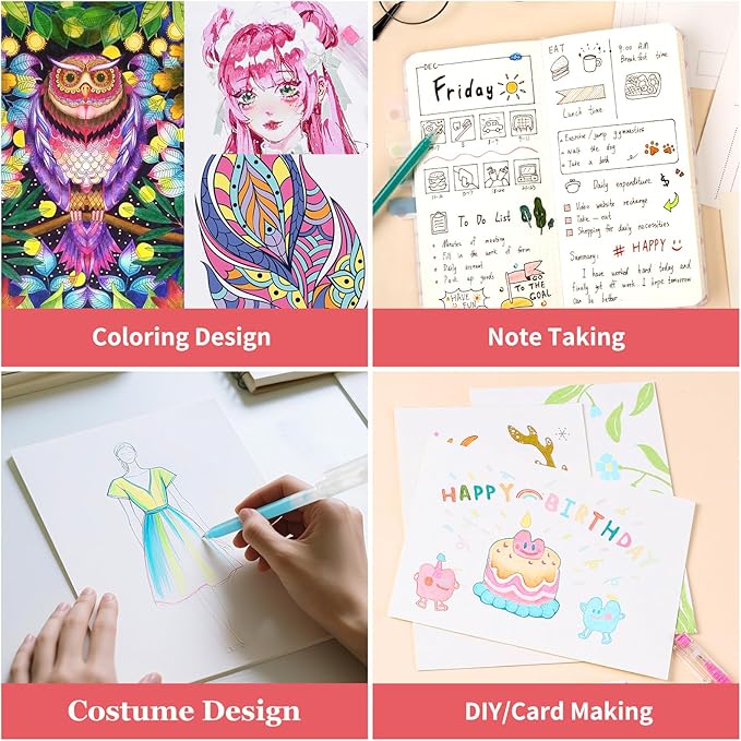 Gel Pens For Coloring, 18 Pack Colored Pens for Black Paper & White Paper, 0.6MM Fine Point Pens for Coloring, Writing, Drawing, Journaling, Note Taking, School, Office, Home