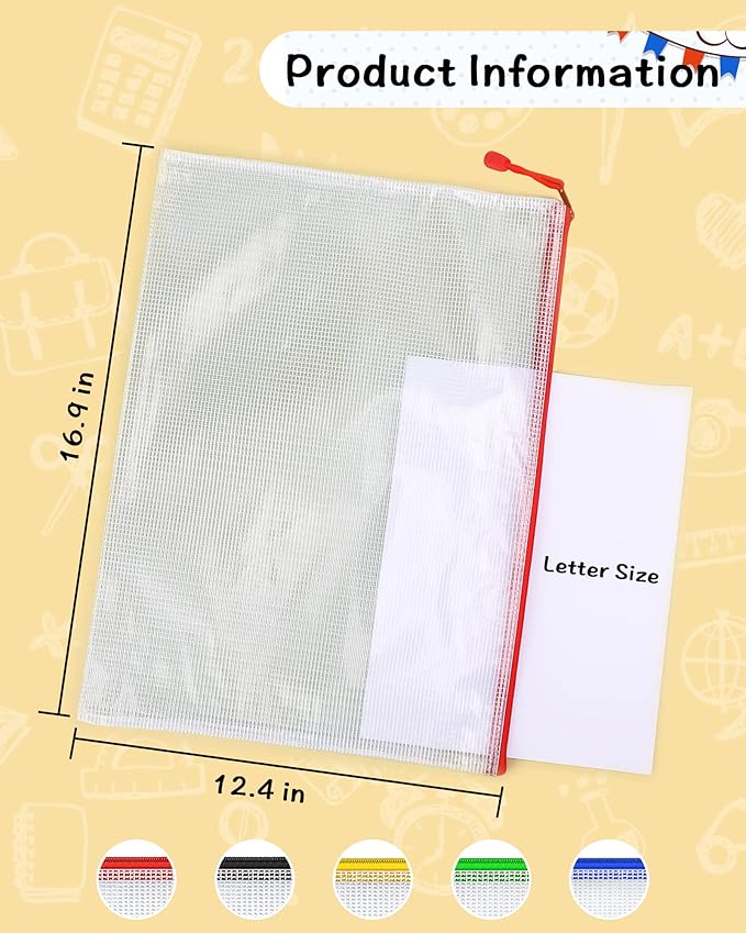 Umriox 5PCS Mesh Zipper Pouch 16.9x12.4 in, Zipper Bags, Extra Thick, Zipper Pouches for Organizing, Large Storage Bags for Puzzles Organizing