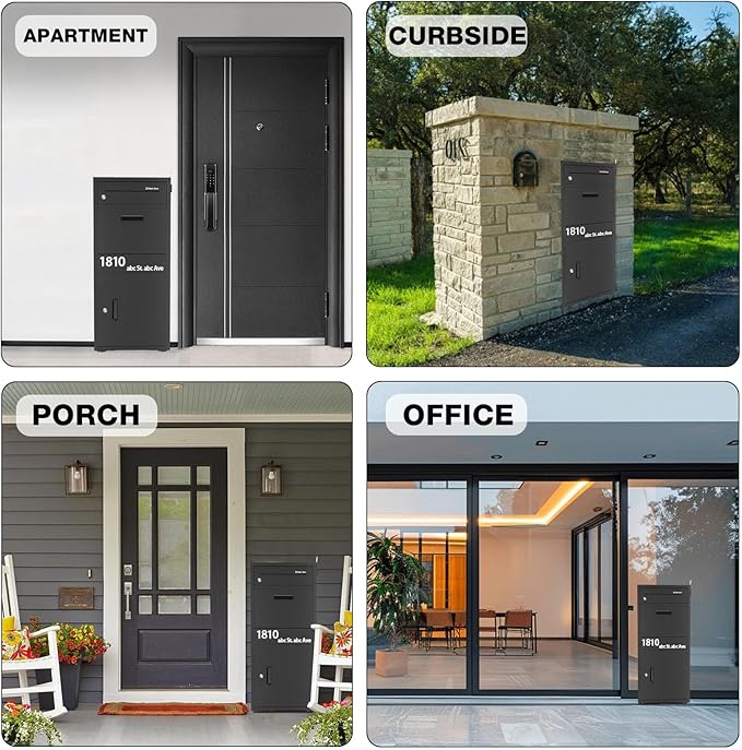 Package Delivery Boxes for Outside, Large Parcel Drop Boxes with Lock, Customize Address Stickers Package Drop Boxes for Outside is Waterproof,Package Delivery Box for Porch (Black，40"*17.7"*15 in)