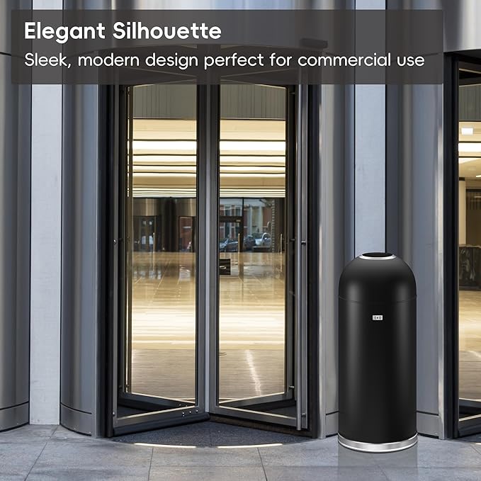 EKO Eternal 56L/15 Gallon Large Capacity Tall Commercial Trash Can, Round Open Top Waste Bin for Indoor and Outdoor, Black Steel Heavy-Duty, Durable Metal Garbage Bin for Home, Office, Restaurant
