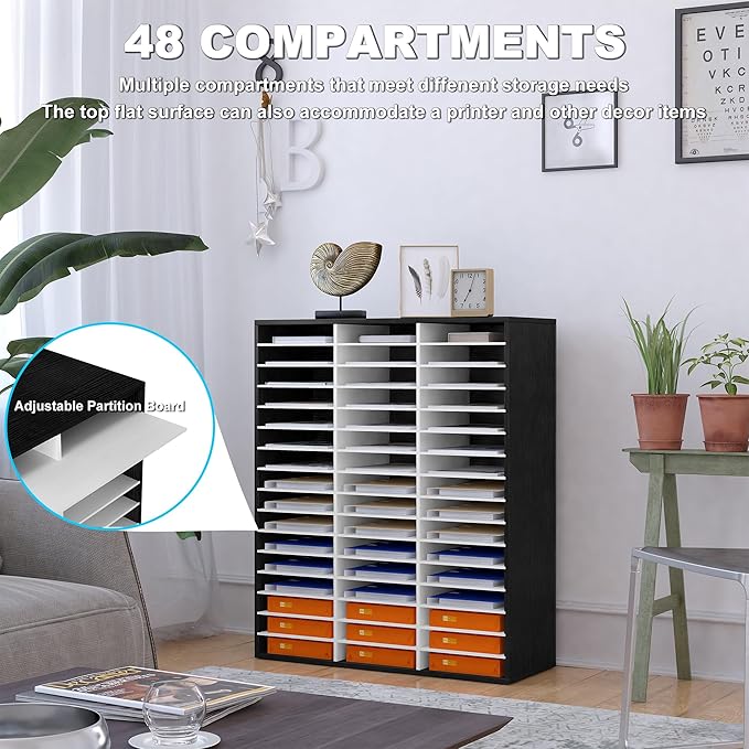 Mail Sorter Wood Literature Organizer, Student Mailbox for Classroom, Desktop Bill Paper sorter for Office Home School, 48 Compartments, White