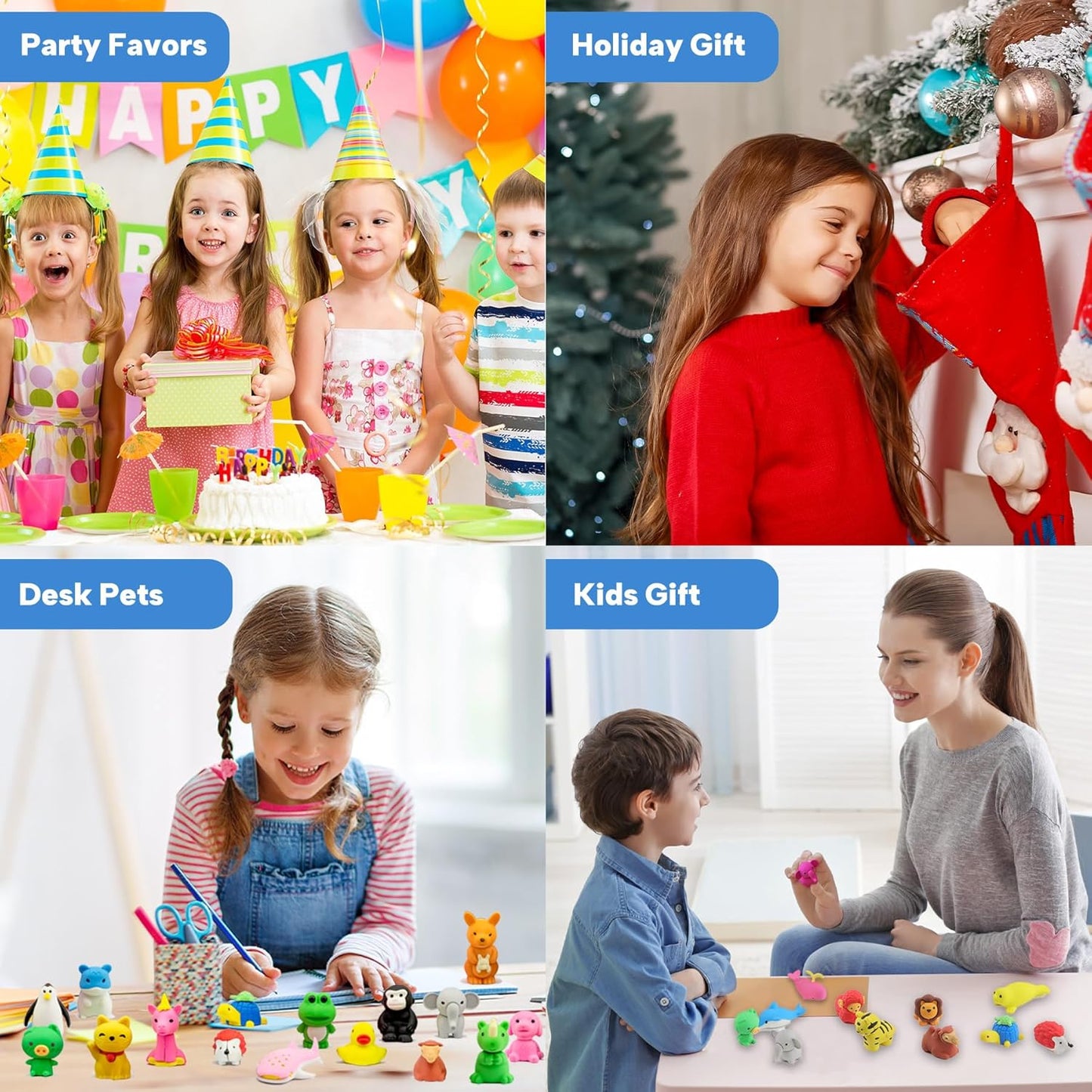 Animal Erasers for Kids, 65 Pcs Pencil Erasers Bulk Mini Animal Erasers Treasure Box Toys for Classroom Prizes School Supplies Party Favors