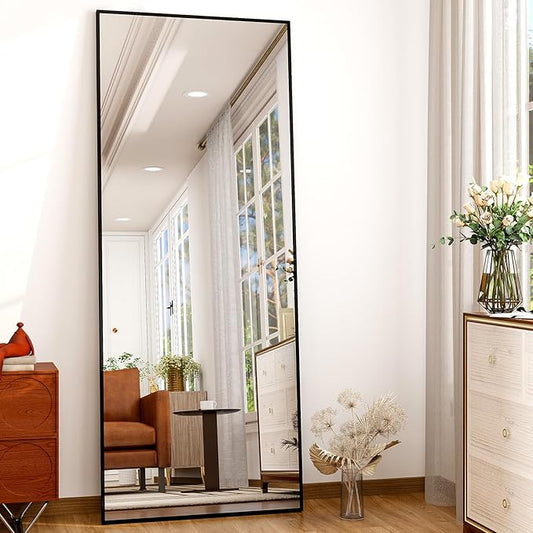 Full Length Mirror 64"x21" Black, Rectangle Wall-Mounted or Standing Full Body Mirror for Bedroom, Living Room, Dressing Floor Mirror