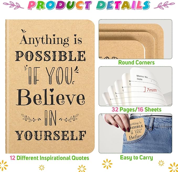 48 Pcs Mini Inspirational Notebooks Bulk with 48 Pcs Colorful Pens, Small Pocket Journal Notepads Set, Motivational Bulk Gifts for Women Men Teacher Student Kids, Fun School Office Supplies,3.5"x5.5"