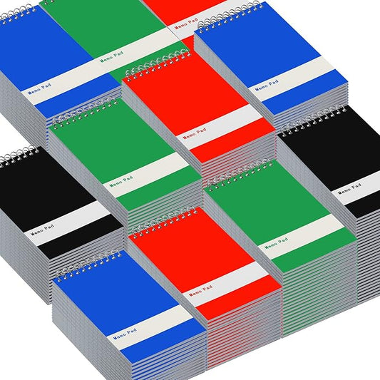 Thenshop 200 Pads Spiral Memo Bulk 3'' x 5'' Top Bound Memo Book 60 Sheets Small Mini Notebooks Lined Wire Bound Pocket Steno Book for Home, Office, School (Black,Green,Dark Blue,Red)