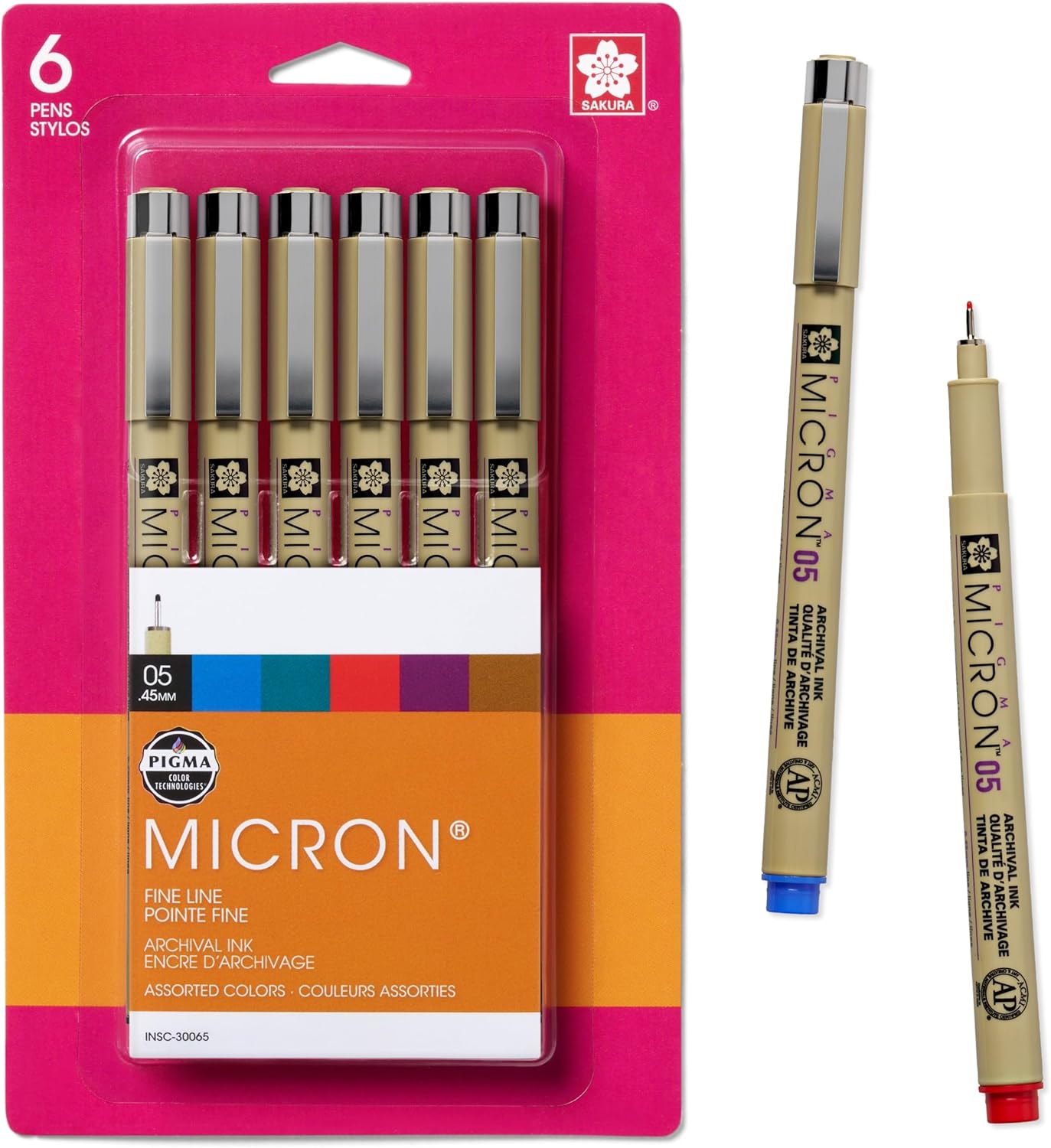SAKURA Pigma Micron Fineliner Pens - Archival Black & Colored Ink Pens - For Writing, Drawing, or Journaling - Black & Colored Ink - 05 Point Size - 6 Pack
