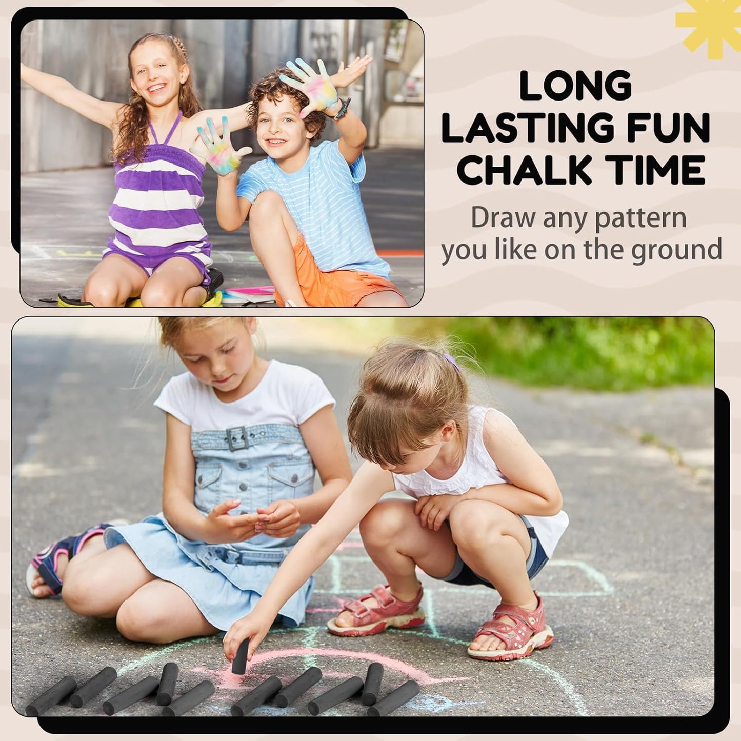 Fulmoon 40 Pcs Jumbo Sidewalk Chalk for Kids Outdoor Art Non Toxic Large Washable Street Chalk for Adults Drawing Painting Classroom(Black,Round Style)