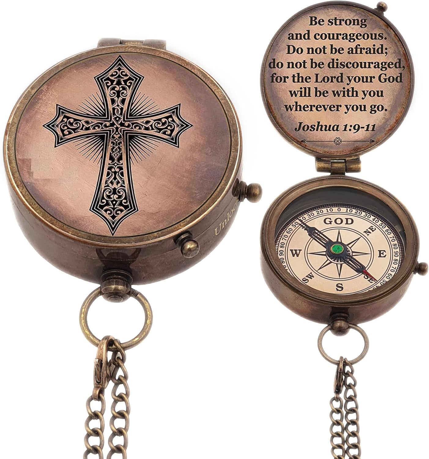 Baptism Gift Personalized Keepsake Compass Engraved Cross and Be Strong and Courageous, Confirmation Gift Ideas, Gift of Faith. Missionary