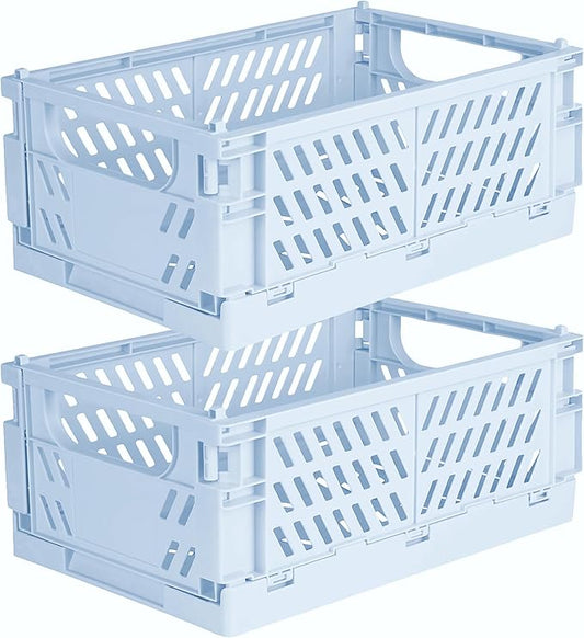 Tixill 2-Pack Mini Foldable Plastic Storage Box Mini Plastic Baskets for Organizing and Storage for Home Kitchen Bedroom Bathroom Office. (Blue, 16x11x6)