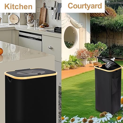 MinBoo Recycling Bin for Kitchen 29Gallon, 110L Recycle Bin with 2 Removeable and Reusable Inner Bag, Large Recycling bin with lid for Bottle Can Plastics Stickers (Black)