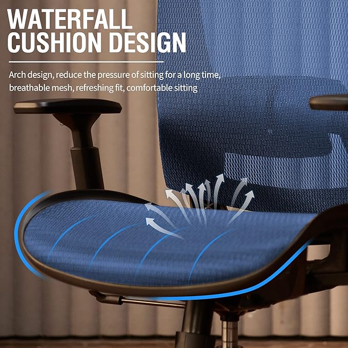 ELABEST Mesh Office Chair,Ergonomic Computer Desk Chair,Sturdy Task Chair- Adjustable Lumbar Support & Armrests,Tilt Function,Comfort Wide Seat,Swivel Home Office Chair (Blue)