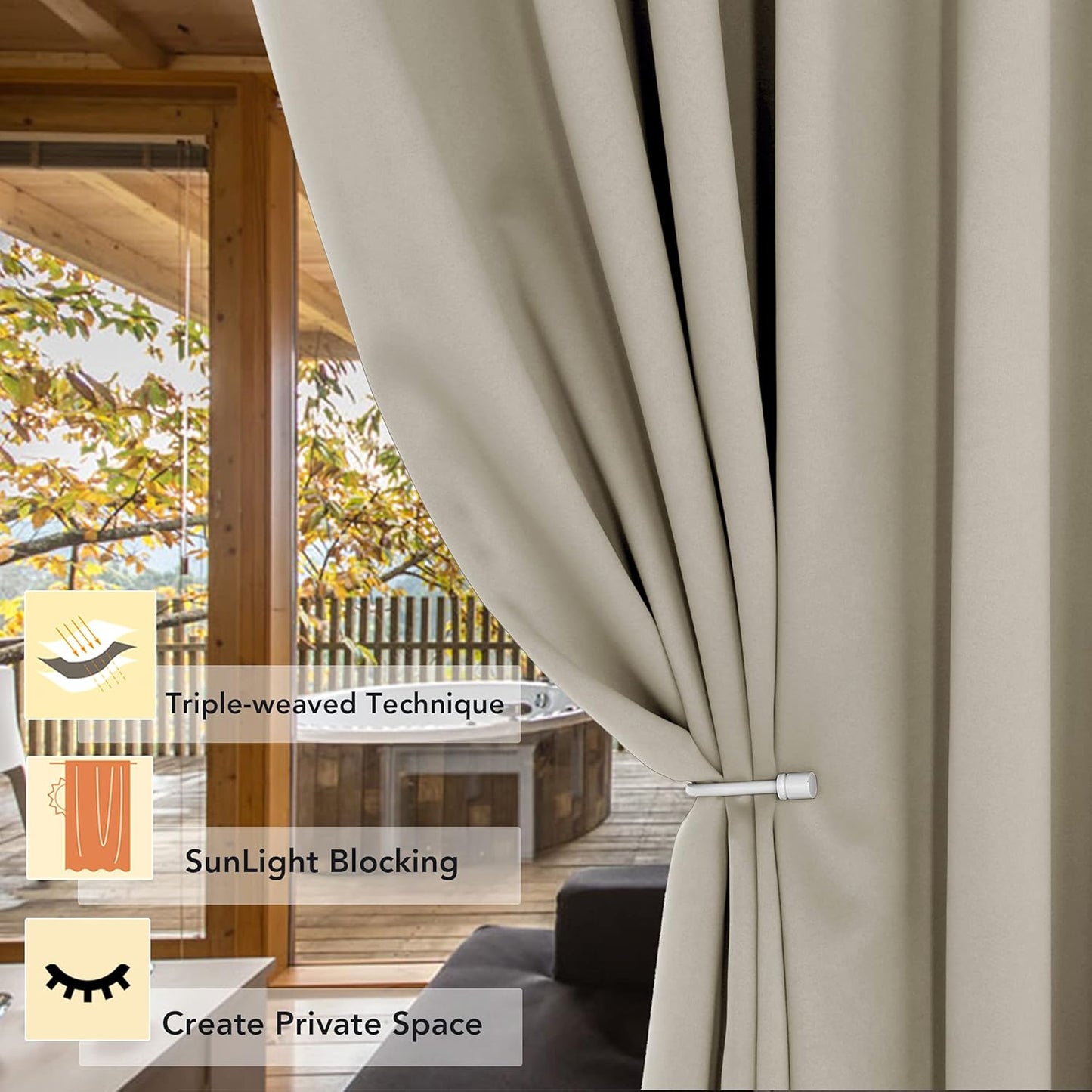 BONZER Room Divider Blackout Curtain Wide Room Darkening Total Privacy Wall Noise Reducing for Bedroom, 84L x 70W Inch (7L x 5.8W ft), 1 Panel, Cream