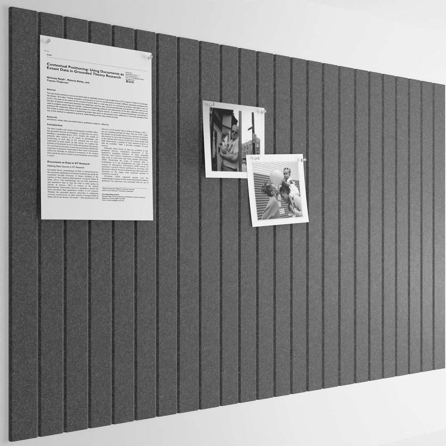 Bumusty Large Cork Board Alternative-36 x24 Felt Bulletin Board Tiles, with 30 Pushpins, 40 Adhesive Tabs, 6-Pack Slat Wall Paneling, Cork Boards for Office Push Pin Board Felt Board-Charcoal Gray