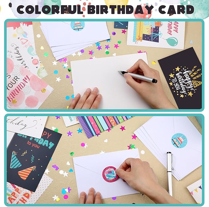 Harloon 200 Pack Happy Birthday Card Assorted Bulk with Blank Envelopes and Stickers 4 x 6 Inches Greeting Blank Happy Birthday Cards for Men Women Adults Kids, 20 Styles(Colorful Style)