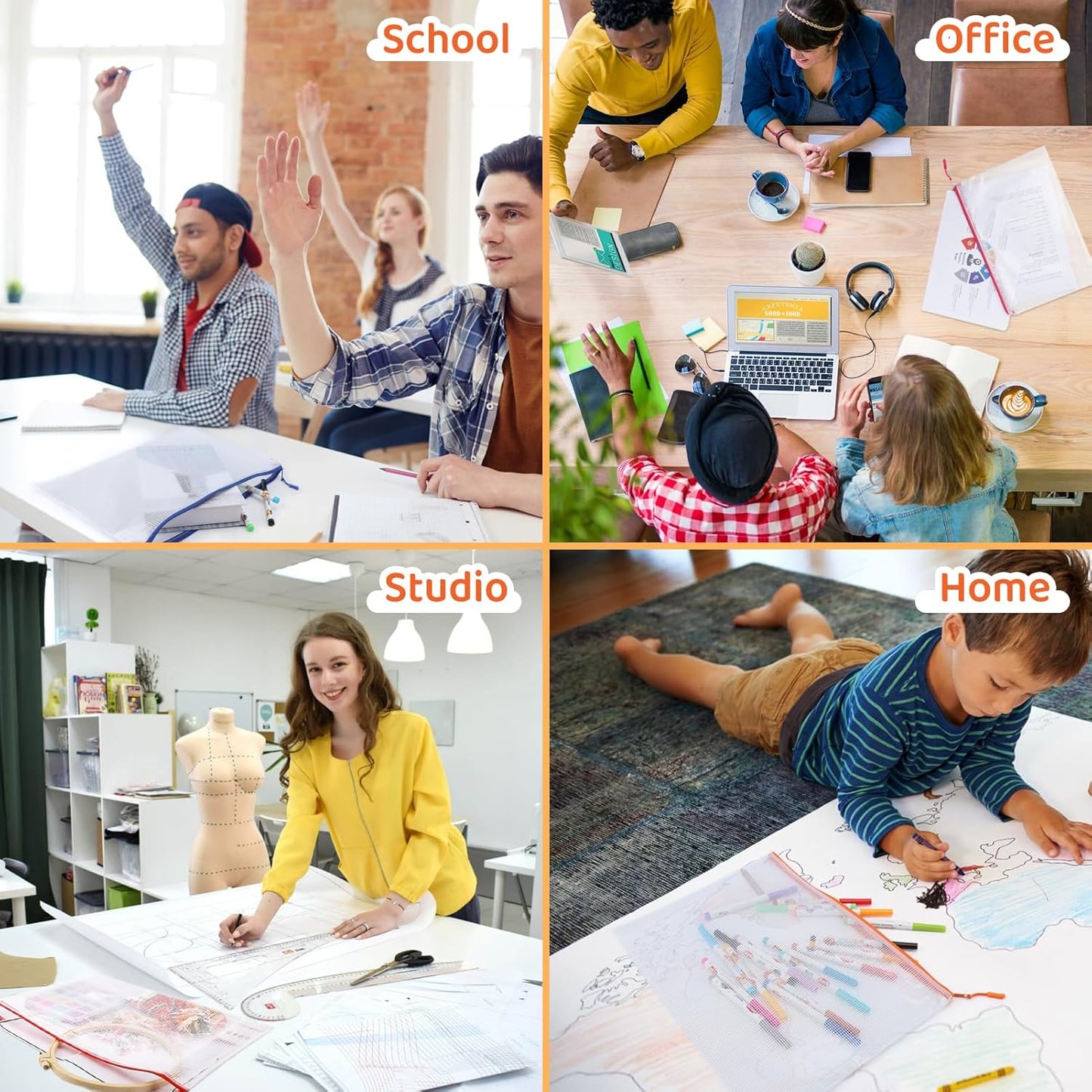 24pcs Mesh Zipper Pouch, Puzzle Storage Bags, A3 17x12 Inches Large Reusable Zipper Pouches for for Classroom Office Supplies Organizing, Extra Large Zipper Bags, Board Game Storage（8 Color）