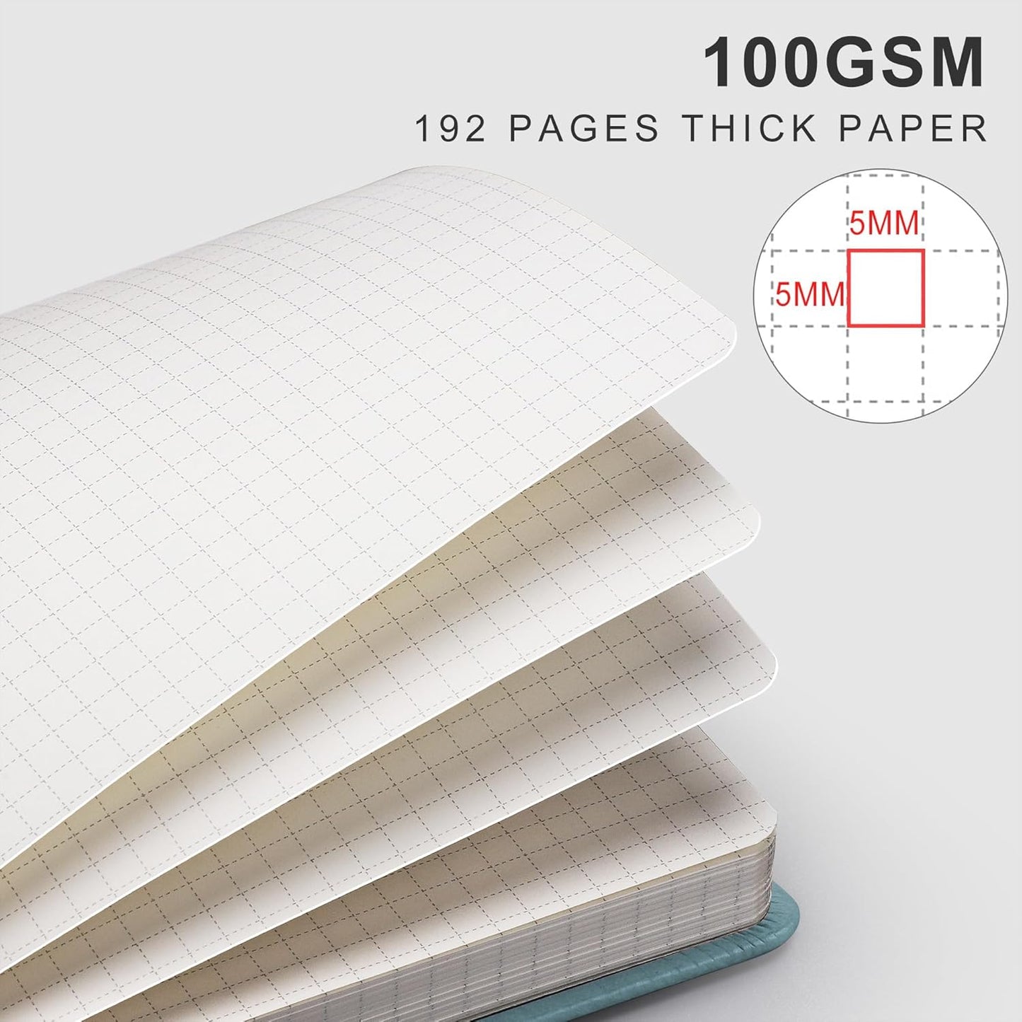 EMSHOI Graph Paper Notebook, 8.5" x 11" Hardcover Leather Journal for Women Men, 192 Pages 100 GSM Grid Paper A4 Large Journals for Writing, Graph Notebook for Work, Graphing, Engineering, GrayBlue