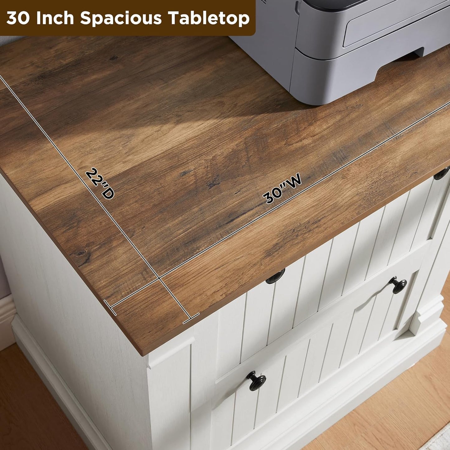 OKD Farmhouse File Cabinet with 2 Drawers, 30" Lateral Filing Cabinet with Hanging File Folders, Interlocking Drawers, Wood Rustic Storage Cabinet for Home Office, Living Room, Antique White