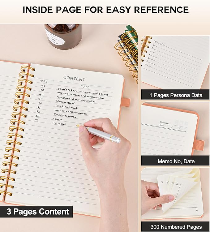 Large Spiral Notebook Journal for Women Men - 300 Numbered Lined Pages, College Ruled,B5 Hardcover Spiral Bound Notebook for School, Work, Note Taking, Writing, Leather Spiral Journal 7"x10"