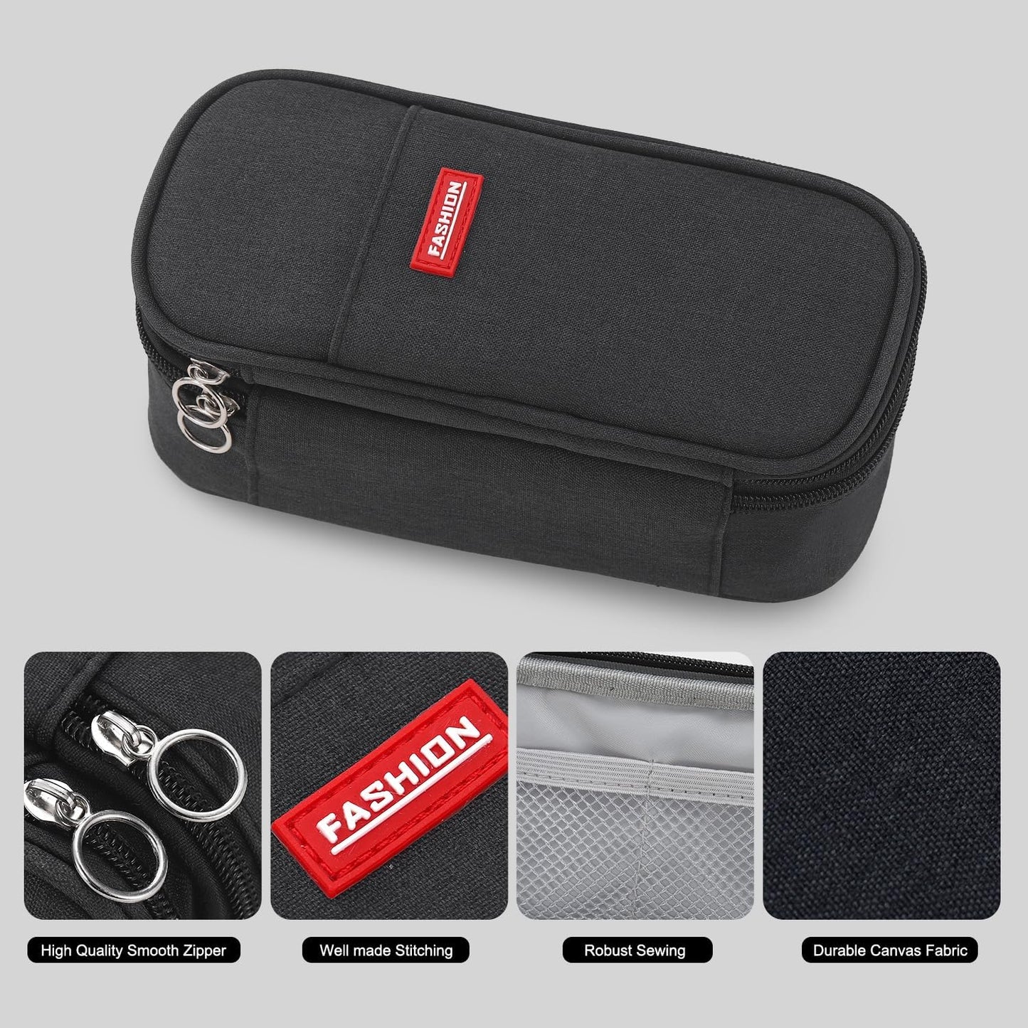 Pencil Case for Boys Kids Teens Adults Big Pencil Bag with Zipper Big Pen Pouch Large Stationery Pen Case Organizer for School Black