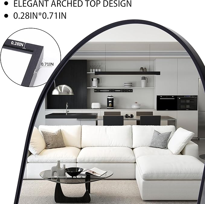 Simple Deluxe Arched Wall Mirror Full Length, 59"x16" Floor Mirror with Stand, Full Length Body Floor, Wall Mounted Mirror for Bedroom, Black