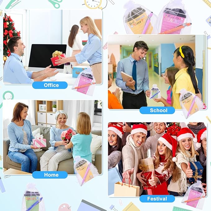 36 Set Teacher Appreciation Gifts Bulk Team - 36 Coffee Cup Notepad+ 36 Ballpoint Pens+ 36 Drawstring Gift Bags, Bulk Gifts for School Office Christmas Teacher's Day Coworker Nurse Employee