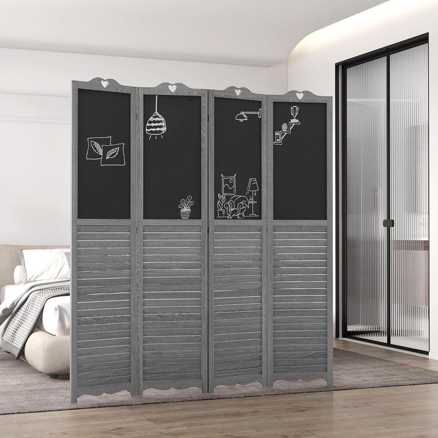 NicBex Room Divider 4 Panel Room Dividers with Black Boards Partition Room Dividers and Folding Privacy Screens 5.5 FT Wall Divider for Home, Office, Room Separation,63.75"W x 0.75"D x 67.75"H,Gray