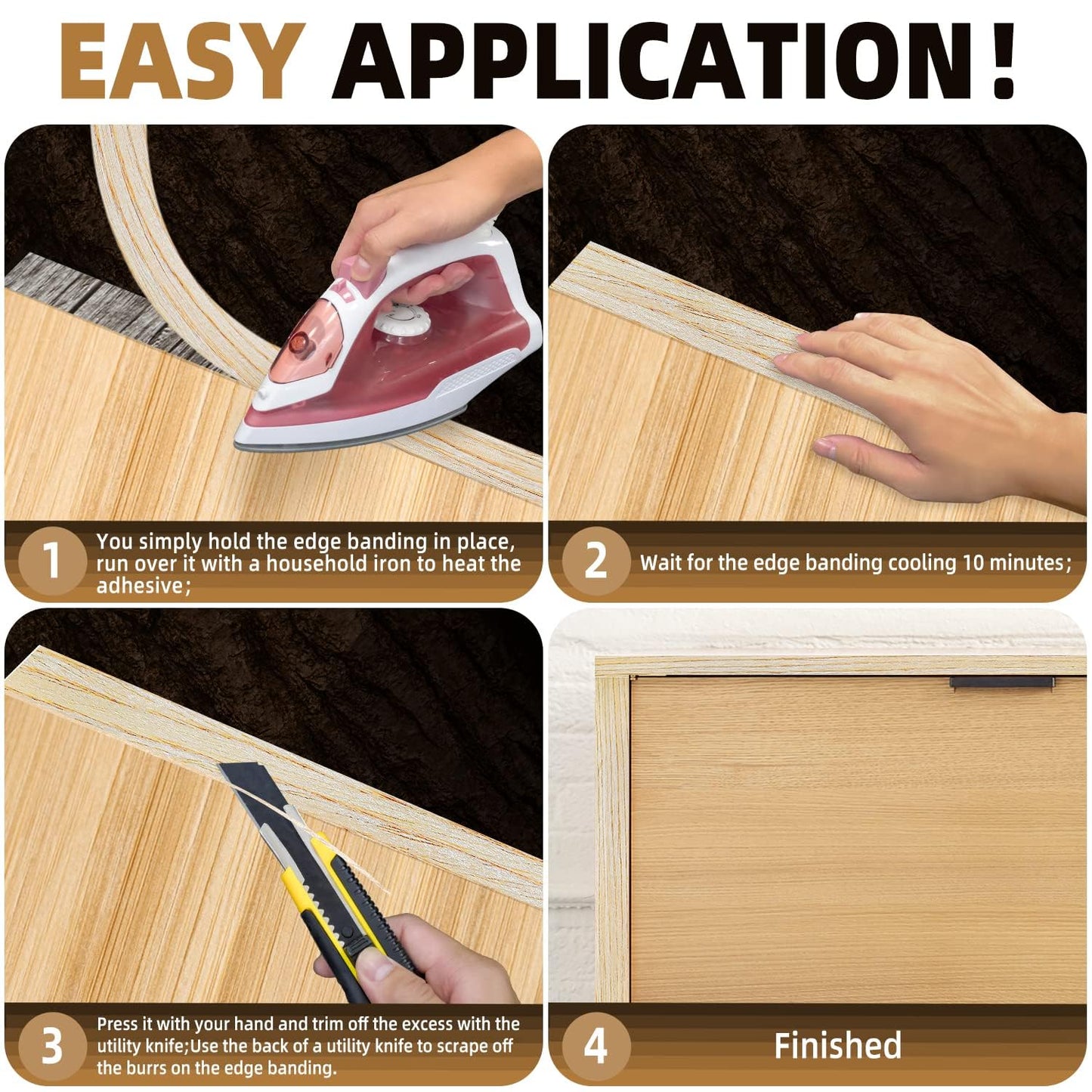 GSCIT Club Oak Edge Banding, 3/4 inch x 500ft roll of Veneer Edge Banding Preglued Flexible Wood Tape for Furniture Repair