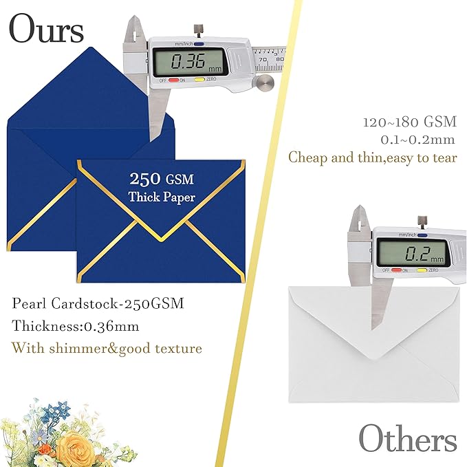 60 Pack Gold Envelopes 5x7 Royal Blue, 250G Pearled Cardstock A7 Envelopes for Invitations Business Mailing Envelope with Gold Foil Border, A6 4x6 Envelopes for Wedding Baby Shower Cards