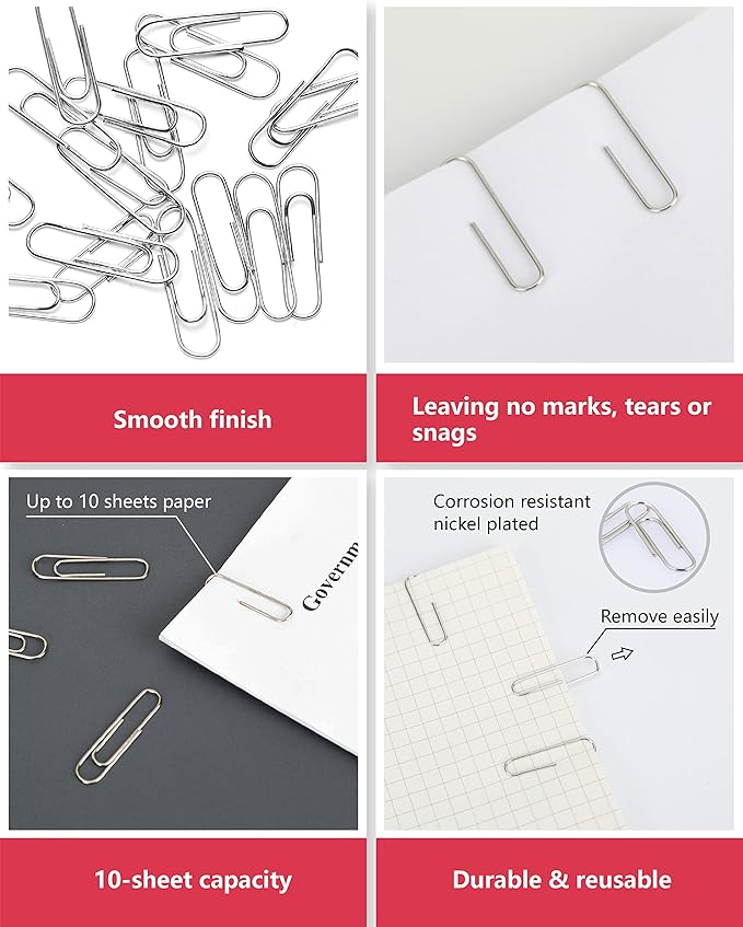 PAPERPAL #1 Smooth Paper Clips, 600 Medium Paper Clips (6 Boxes of 100 Each), Paperclips for Office School & Personal Use, Daily DIY, 1-2/7" Silver Paper Clip Standard Size (No. 1 Paper Clips, Smooth)