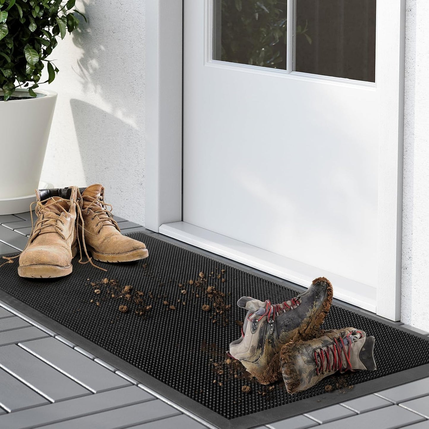 Kuyal Front Door Mat, 2'x3' Outdoor Entrance Mat, Winter Non-Slip Waterproof Outside Entrance Mats, Heavy Duty Durable Welcome, Non Slip Rubber Outdoor Mats for Entryway, Black