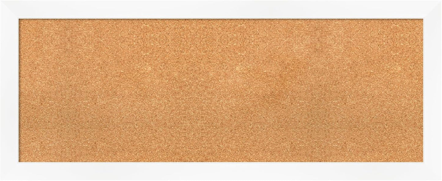 Amanti Art Natural Cork Board for Wall, 19x47 Vision Board with White Frame, Oversize Corkboard Office Decor for Home Organization, Modern Corkboard Pinboard to Display Items for Home Organization in