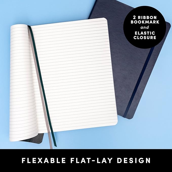 PAPERAGE 2-Pack Softcover Lined Journal Notebook (Navy & Dark Green), 176 Pages, Large B5 College Ruled Notebook, 7.6 inches x 10 inches - 100 GSM Thick Premium Paper, Soft Vegan Leather Journal for Home, Work & School