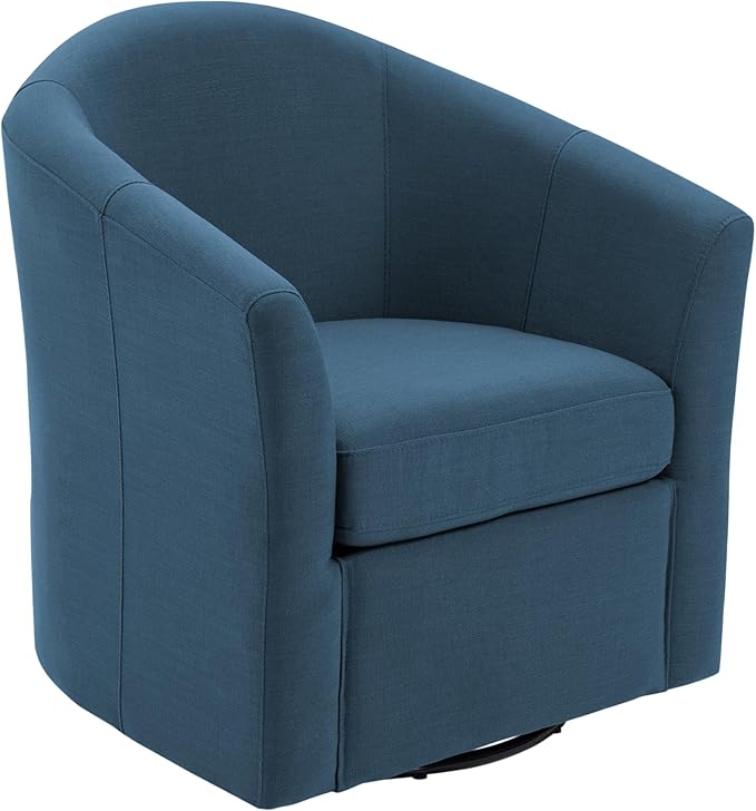 UIXE 360° Swivel Barrel Accent Chairs Set of 2, Modern Round Arm Chair Upholstered Club Armchair, Single Sofa Seating in Fabric for Living Room, Bedroom (Blue)