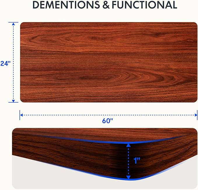 FLEXISPOT EN2 Whole-Piece Standing Desk with Clamp Power Strip, 60 x 24 Electric Stand Up Height Adjustable Desk with Cable Management (White Frame + 60" Mahogany Desktop, 2 Packages)