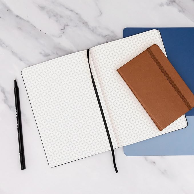 PAPERAGE Graph Paper Journal Notebook, (Navy), 160 Pages, Medium 5.6 in x 8 in - 100 GSM Thick Paper – Hardcover Grid Notebook for Work or School