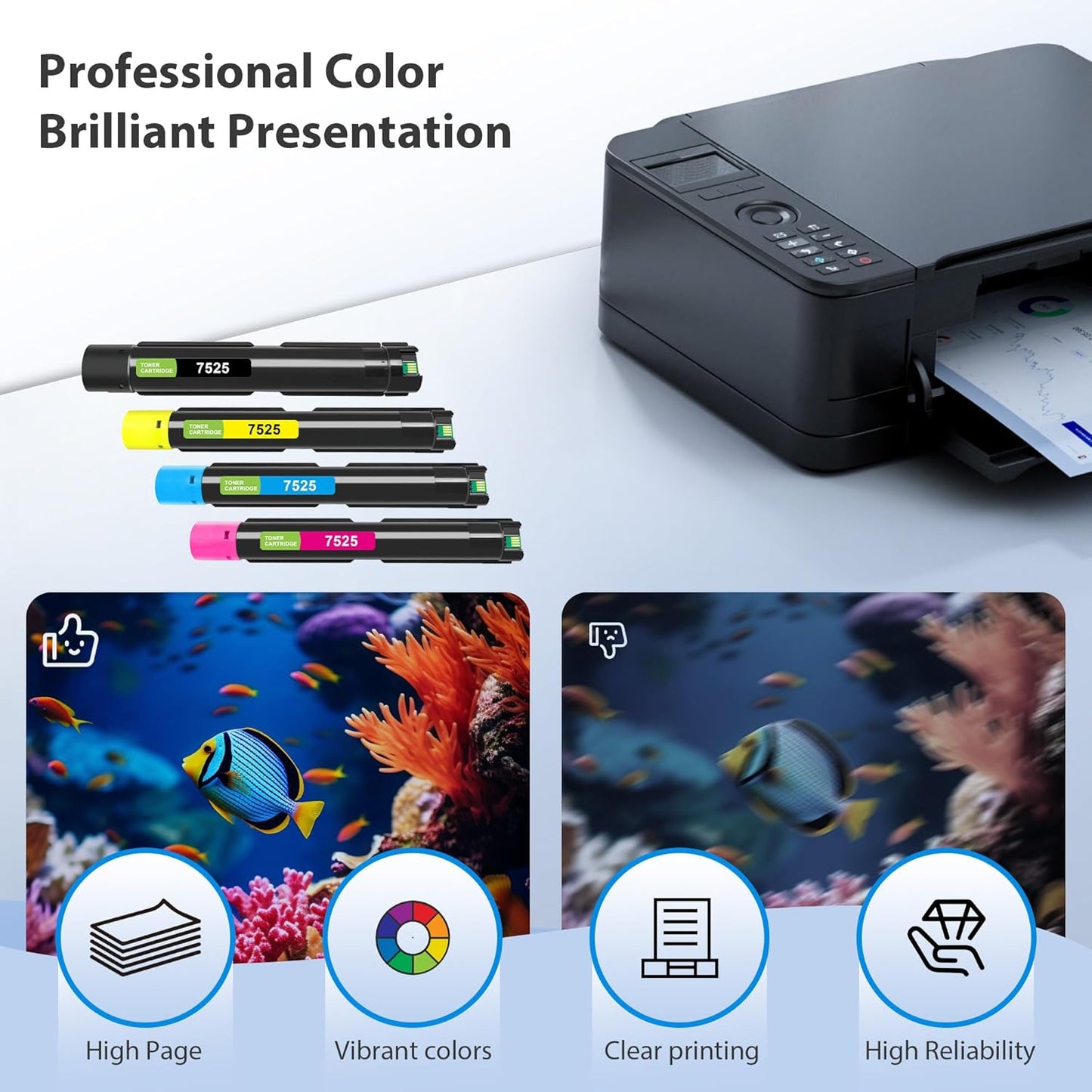 Compatible 7525 Toner Cartridge High Yield Replacement for Xerox Workcentre 7525 7830 7835 7845 7530 7535 7545 7556 7855 7970 7835i 7970i Printer (4-Pack, 006R01513 006R01514 006R01515 006R01516)