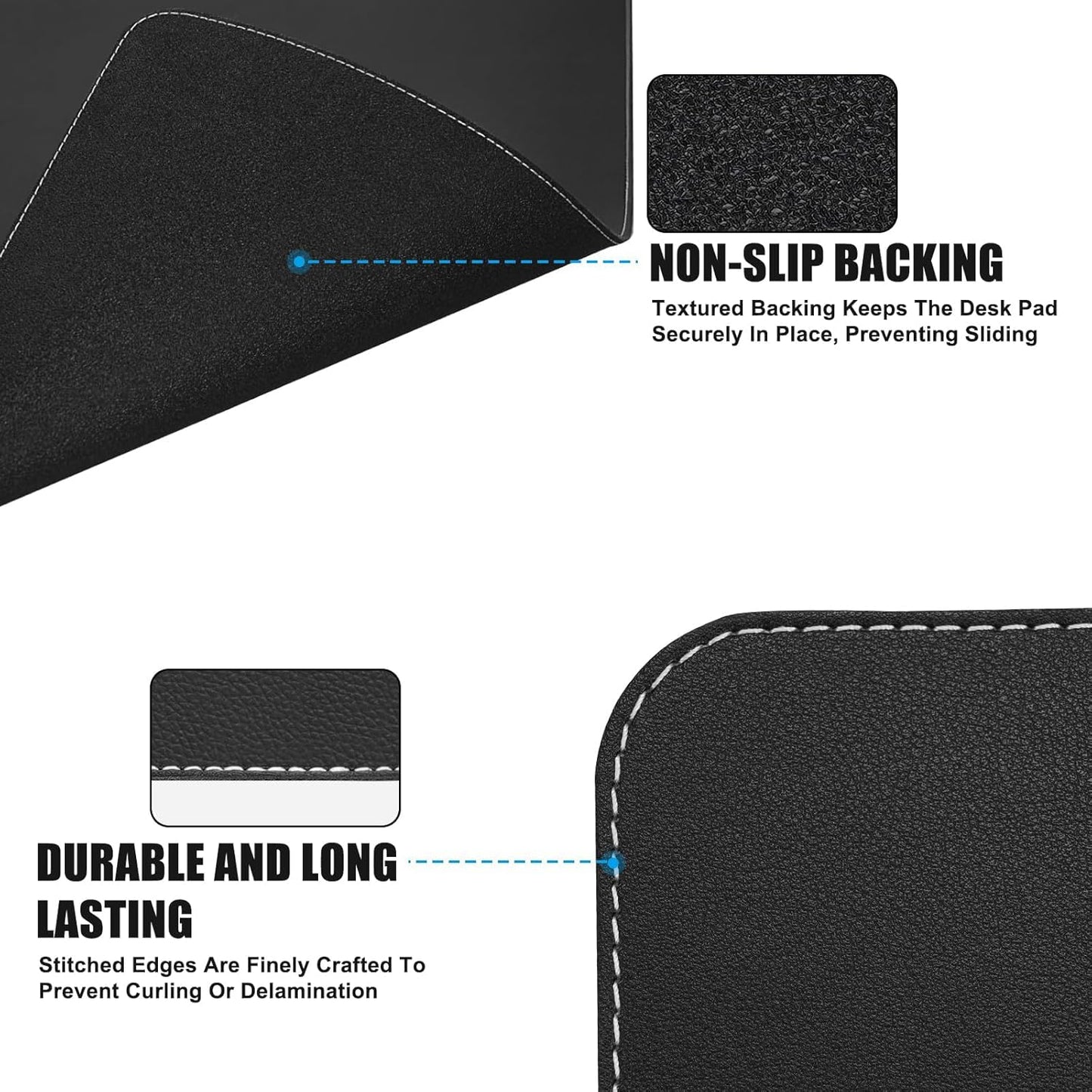 Desk Mat with Lip & Reinforced Stitched Edge|Non-Slip Waterproof PU Leather Desk Pad|Ergonomic Keyboard Mouse Pad With edge Protector|for Office, Home, Study(23.6" x 16.5",Black)
