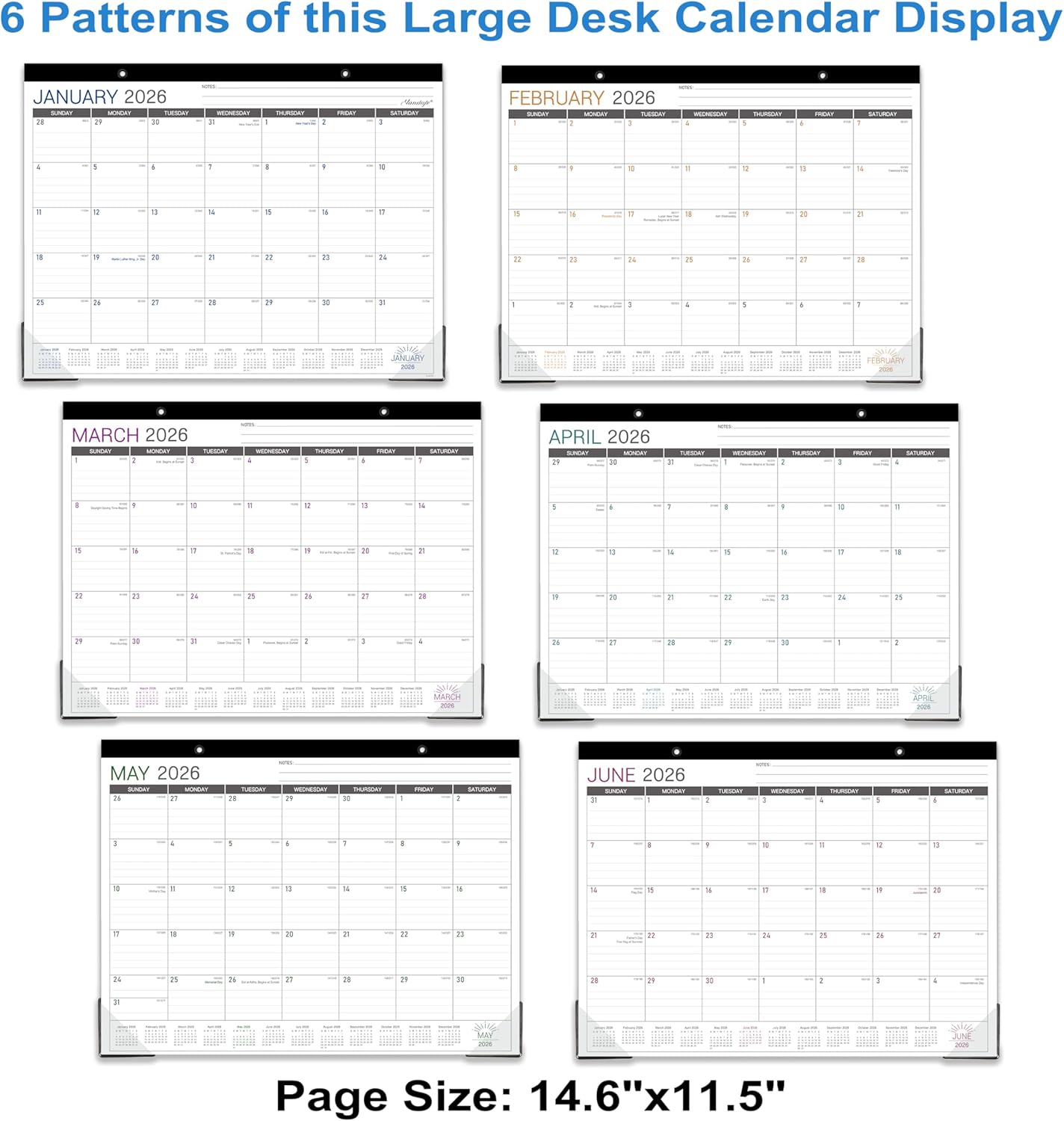2026 Desk Calendar - Desk/Wall Calendar 2026, JAN 2026 - DEC 2026, 2026 Calendars 12 Month, Desk Calendars with Corner Protectors, Large Ruled Blocks, Thick Paper, Colorful, 14.6" x 11.5", Desktop Calendar for Daily Organizer
