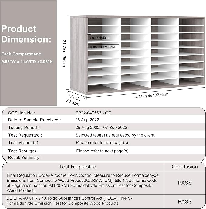 EasyPAG Mail Organizer Countertop, Wood Literature Organizer with Adjustable Shelves, Student Classroom Mailbox for School, Desktop Paper Sorter for Office Home, 36 Compartments, Retro Gray/White