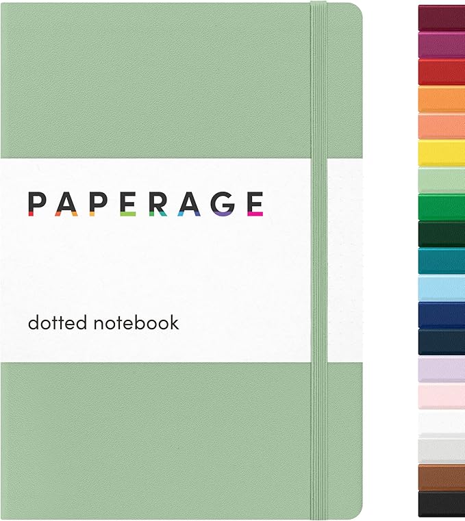 PAPERAGE Dotted Journal Notebook, (Sage Green), 160 Pages, Medium 5.6 in x 8 in - 100 GSM Thick Paper – Hardcover Journaling Notebook for Work, School & Bullet Journaling