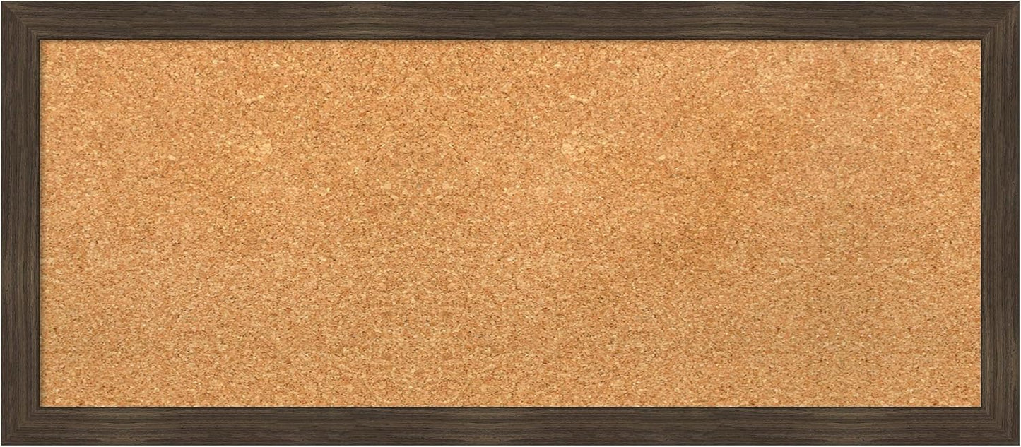 Amanti Art Natural Cork Board for Wall, 14x32 Vision Board with Brown Wood Frame, Medium Corkboard Office Decor for Home Organization, Casual Corkboard Pinboard to display items for home organization