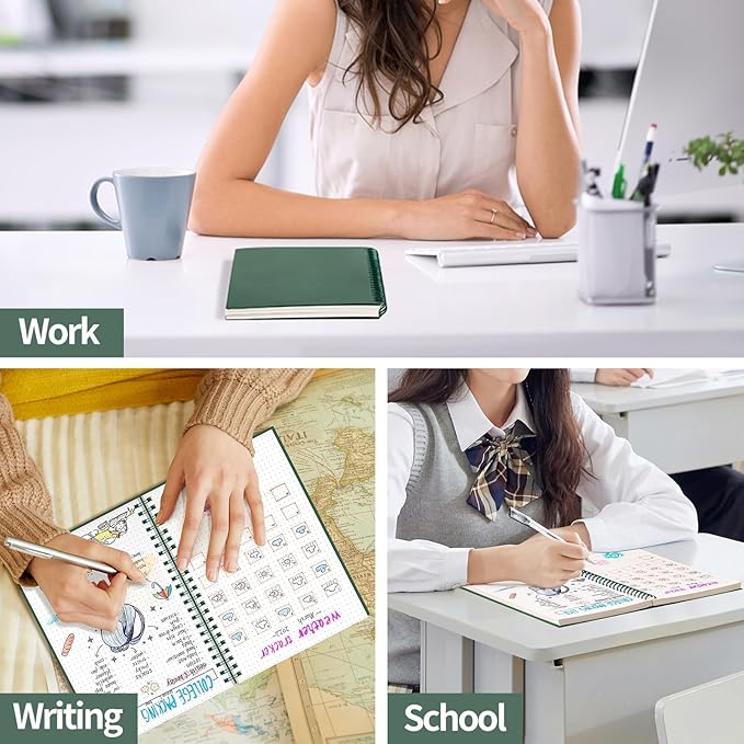 AHGXG Bullet Dotted Journal - Dot Grid Spiral Notebook A5, 160 Pages, 100 GSM Thick Paper, Waterproof Plastic Cover Journals for Bullet Journaling, Sketching, 5.7" x 8.3", Green