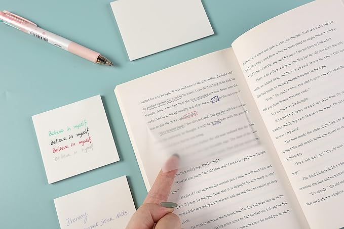 Transparent Sticky Notes Pad 3x4 Inch, Clear Sticky Notes for Books Message Reminder, Waterproof self-Adhesive Translucent Sticky Notes, 10 Packs 500 Sheets