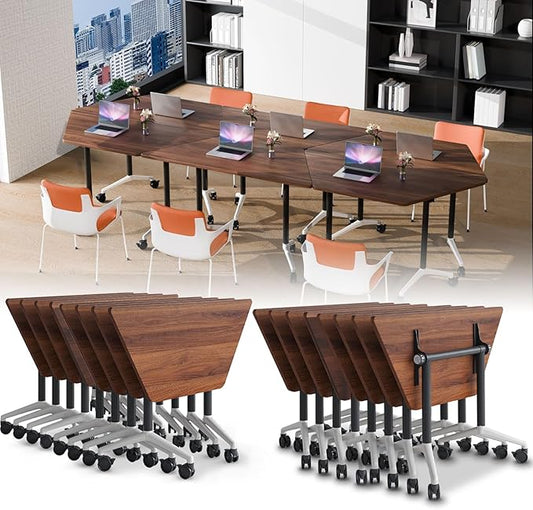 Conference Table, Folding Conference Desk Modern White, Seminar Table with Wheels, 2-10 People for Office, Meeting Break Room (8, 1915TXH, 47IN)