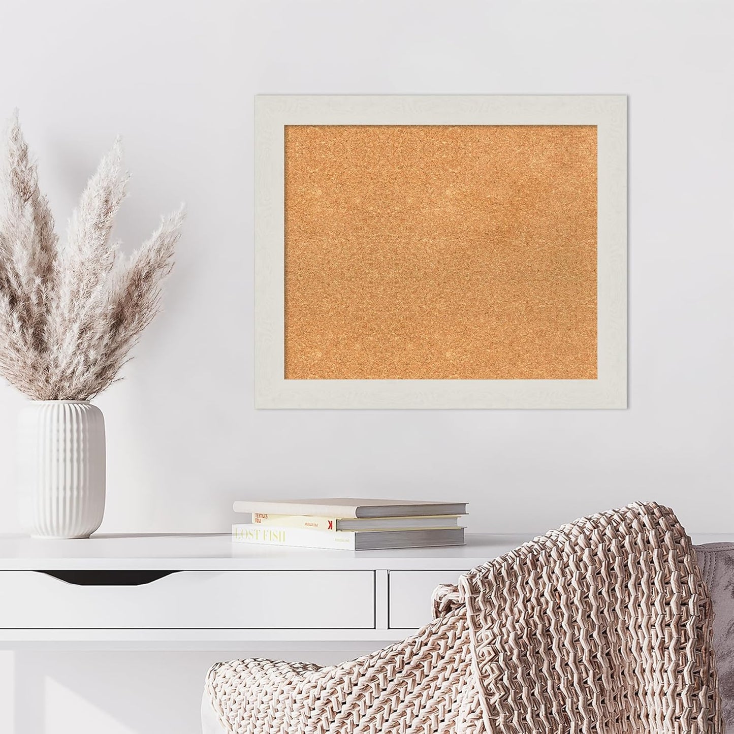 Amanti Art Natural Cork Board for Wall, 21x25 Vision Board with White Frame, Medium Corkboard Office Decor for Home Organization, Country Rustic Corkboard Pinboard to Display Items for Home