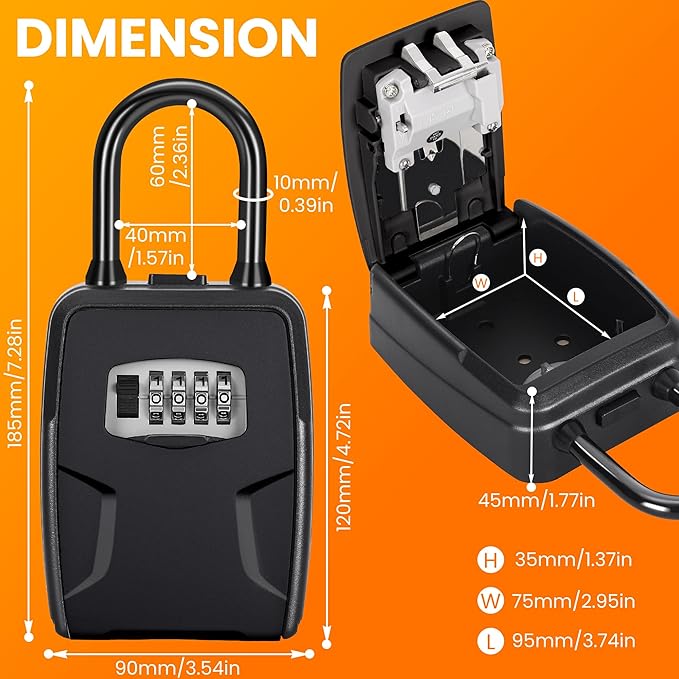 Fayleeko Portable Key Lock Box, 6 Key Capacity, Weatherproof Resettable Code (2 Pack, Black)