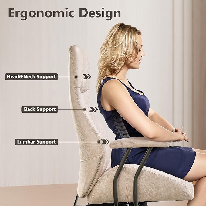 Mid Century Modren Office Chair - High Back Swivel Executive Chair with Lumbar Support,Ergonomic Computer Desk Chair with Wheels,Faux Lether Suede Task Chair,350lbs (Beige, High Back)