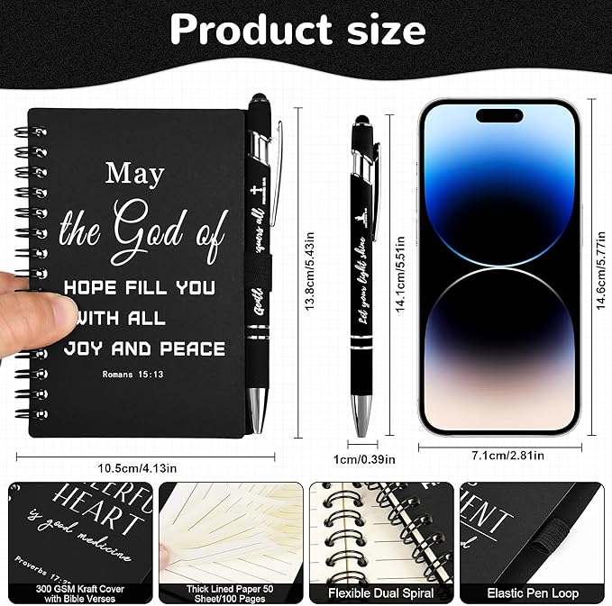 INSADA Christian Prayer Journal Spiral Black Notebooks Bulk Small Notepad with Pens - Small Notepads (4.13”x5.43”) - Easter Gifts for male, Church Members & Bible Study Groups (30 sets Black)