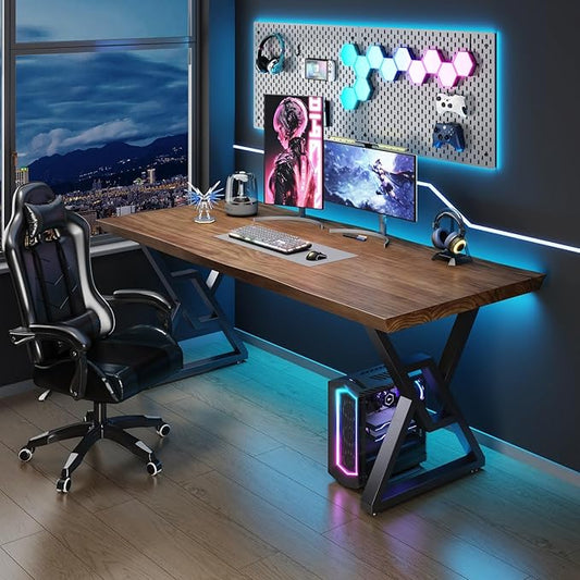 Solid Wood 55-inch Computer Desk - Large Office Desk for Home Office, Modern and Simple Design, Industrial Executive Work Table, Steady Home Office Bedroom Furniture for Study Reading Writing Dining